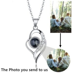 EthShine S925 Silver Personalized Heart Photo Projection Necklace Christmas Day Gift Photo Custom Jewelry Birthday Lover Family