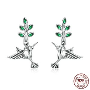 100% Genuine 925 Sterling Silver Hummingbirds Greetings Bird Stud Earrings for Women Fashion Earrings Jewelry SCE464