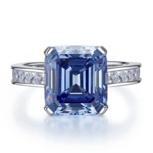 Luxury 925 Sterling Silver 10*11MM Asscher Cut Blue Grey Tanzanite Gemstone Finger Rings for Women Men Fine Jewelry