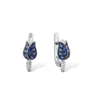 Silver Earrings For Women 925 Sterling Silver Stud Earrings Silver Blue Tulip Cubic Zirconia brincos Fashion Jewelry