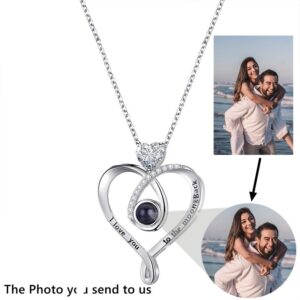 925 Sterling Silver Personalized Photo Projection Necklace for Women Custom Photo Love Heart Pendant Memorial Gifts