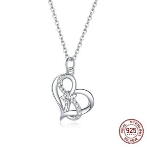Sterling Silver Clear CZ Forever Love Heart Pendant Necklace for Women Valentine’s Day Anniversary Gift Fine Jewelry