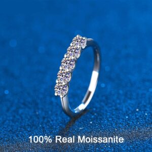 3MM Sterling Silver 0.5CT Moissanite Half Eternity Wedding Band Ring For Women 5 Stone Round Brilliant Cut Engagement Ring Set