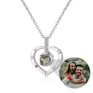 Picture Necklace for Women 925 Silver Custom Photo Love Heart Projection Pendant Birthday Anniversary Memorial Gifts