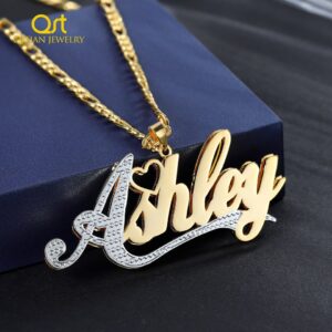 Custom Double 18K Gold Plated Name Necklace For Women Personalized Stainless Steel Names Pendant Chain Jewelry Her Gifts