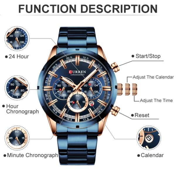 CURREN Men Watch Top Brand Luxury Sports Quartz Mens Watches Full Steel Waterproof Chronograph Wristwatch Men Relogio Masculino - Image 7