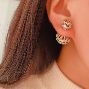 High quality luxury hollow design colorful zircon tow side ball stud earrings vintage ethnic jewelry for woman gift