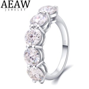 10k white Gold 4ctw 6mm 5pcs DF Round Cut Engagement Wedding Moissanite Lab Grown Diamond Band Ring for Women