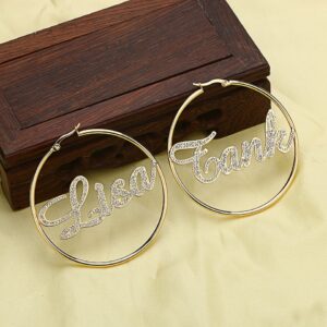 40mm-100mm Crystal Name Earrings Nameplate Custom Hoop Earring for women Wedding Dubai Trendy Earrings boucle d’oreille femme