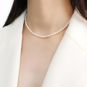 4mm Mini Natural Freshwater Pearl Necklace for Women Wedding 925 Sterling Silver Jewelry