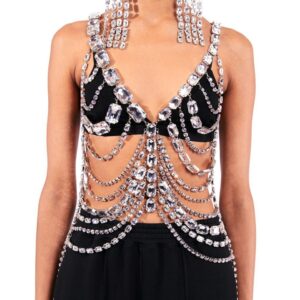 Stonefans Exaggerated Large Rhinestone Body Chain Jewelry Halloween Carnival Costume Crystal Chest Chain Lingerie Rave Outfits