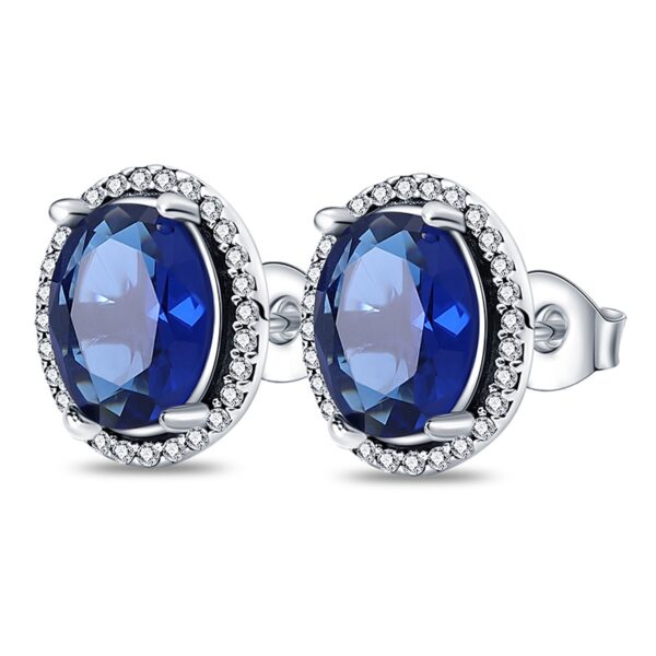 100% 925 Sterling Silver Earrings Ring Necklace Luxury Jewelry Set Ellipse Blue Crystal Fashion Jewelry For Women Wedding Party - Image 6