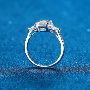 Radiant Cut Moissanite 3 Stone Ring 3 Carat Certified Moissanite Diamond Wedding Band Solid Silver Luxury Women Engagement Ring