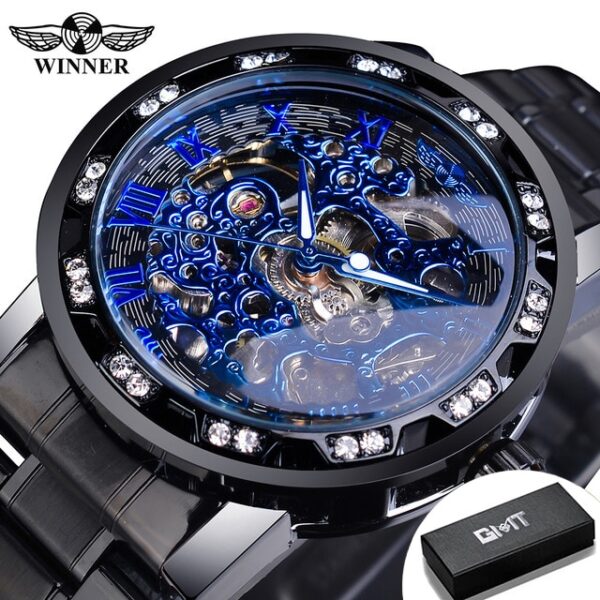 Winner Transparent Fashion Diamond Luminous Gear Movement Royal Design Men Top Brand Luxury Male Mechanical Skeleton Wrist Watch - Image 17