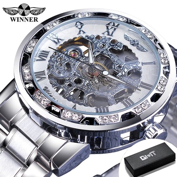 Winner Transparent Fashion Diamond Luminous Gear Movement Royal Design Men Top Brand Luxury Male Mechanical Skeleton Wrist Watch - Image 7