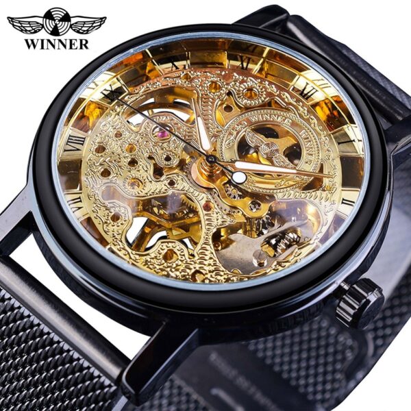 New Men Winner Transparent Golden Watch Luxury Casual Design Brown Leather Strap Mens Watches Top Brand Luxury Mechanical Skeleton Watch - Image 8