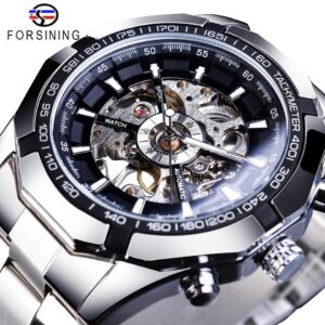 New Men Forsining Stainless Steel Watch Waterproof Mens Skeleton Watches Top Brand Luxury Transparent Mechanical Sport Male Wrist Watches