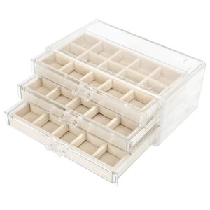Clear Acrylic Jewelry Box With 3 Drawers Velvet Jewellery Organizer for women  Earring Holder Rings Case Necklaces Bracelets