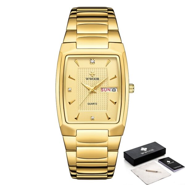 New Square Watch Men with Automatic Week Date Luxury Stainless Steel Gold Mens Quartz Wrist Watches Relogio Masculino - Image 12