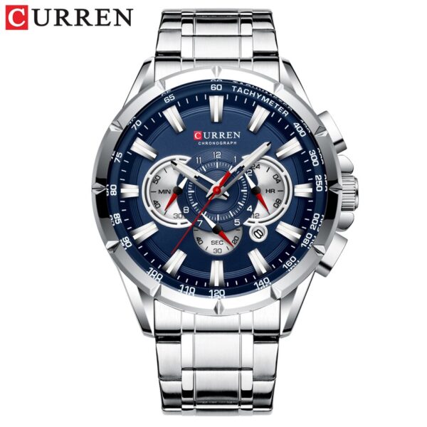 Men New CURREN Casual Sport Chronograph Men Watch Stainless Steel Band Wristwatch Big Dial Quartz Clock with Luminous Pointers - Image 5