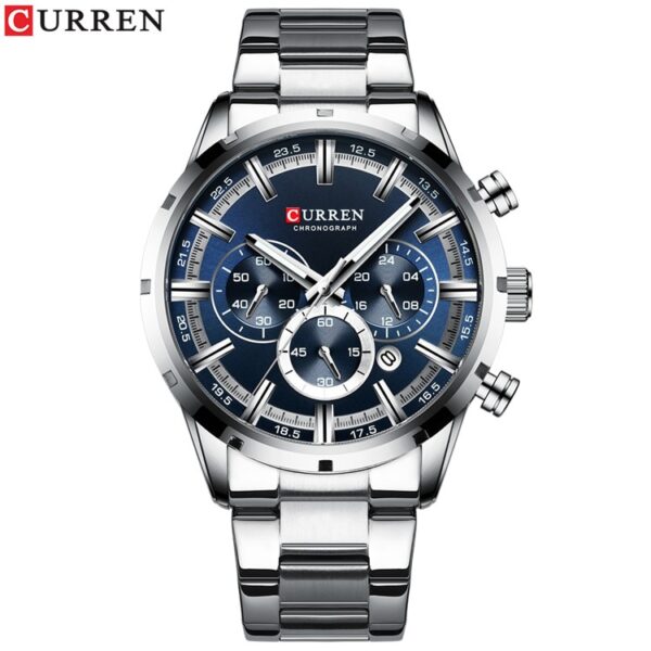 Men Watch Blue Dial Stainless Steel Band Date Mens Business Male Watches Waterproof Luxuries Men Wrist Watches for Men - Image 4