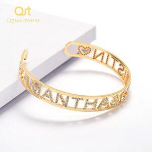 Gold  Name Bangles    Personalized Bangle  ID Family Lover Nameplate Faith Letter Bangles & Bracelet Stainless Steel Adjusted