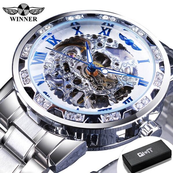 Winner Transparent Fashion Diamond Luminous Gear Movement Royal Design Men Top Brand Luxury Male Mechanical Skeleton Wrist Watch - Image 4