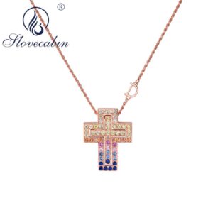 925 Silver Rainbow Cross Letter D Pendant Move Chain Necklaces For Women & Men Belle Epoque Luxury Fine Jewelry Gift