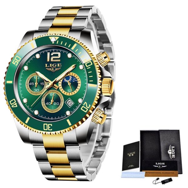 LIGE Watches Men Top Brand Luxury Clock Casual Stainless Steel 24 Hour Moon Phase Men Watch Sport Waterproof Quartz Chronograph - Image 9