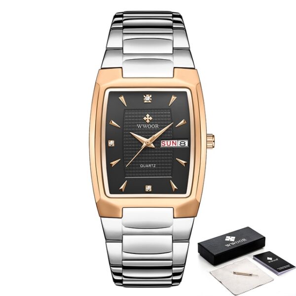 New Square Watch Men with Automatic Week Date Luxury Stainless Steel Gold Mens Quartz Wrist Watches Relogio Masculino - Image 8