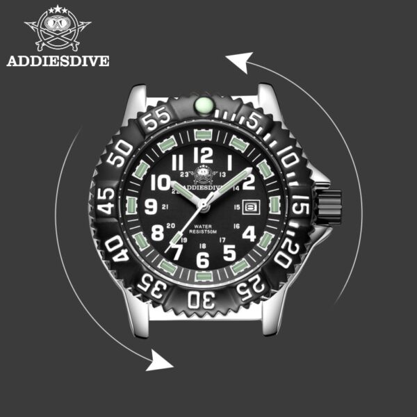 Addies Dive New Men Watch 316L Stainless Steel Strap Black Dial 50m Waterproof Watch Luminous Hand 51mm Alloy Case Sports Watch - Image 2