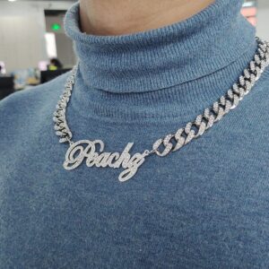Customized Stainless Steel Words Name Necklaces 1.2cm Rhinestone Cuban Chain Miami Cuban Link for Men Women Hip hop Jewelry