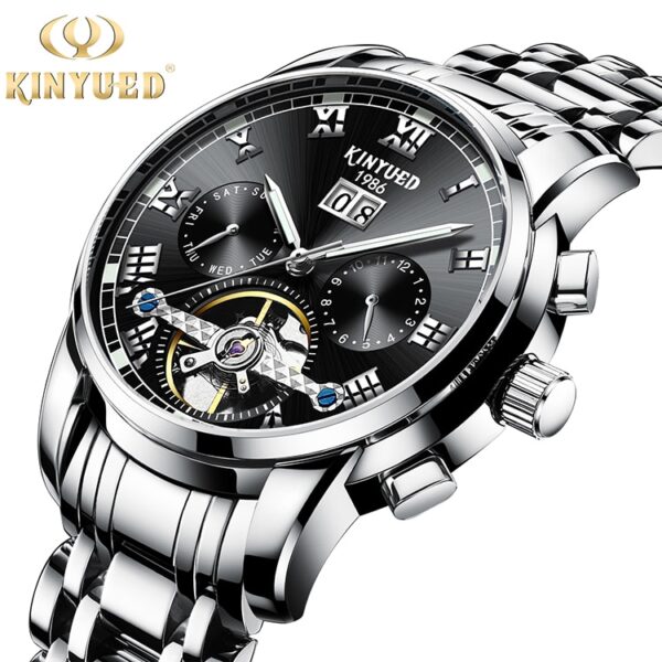 New Men Kinyued Stainless Steel Watch Band Automatic Mechanical Business Wrist Watch Luxury Brand Waterproof Watch for Men - Image 11