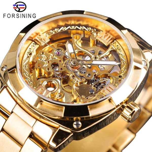 New Men Forsining Transparent Watch Retro Automatic Mechanical Watch Top Brand Luxury Full Golden Luminous Hands Skeleton Clock