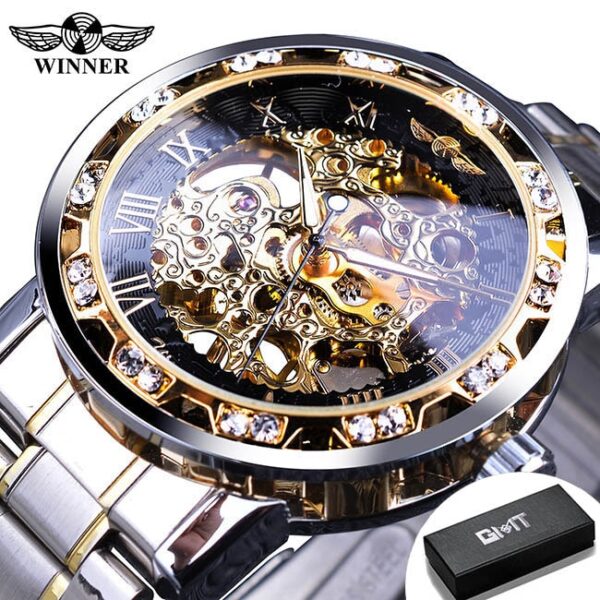 Winner Transparent Fashion Diamond Luminous Gear Movement Royal Design Men Top Brand Luxury Male Mechanical Skeleton Wrist Watch - Image 12