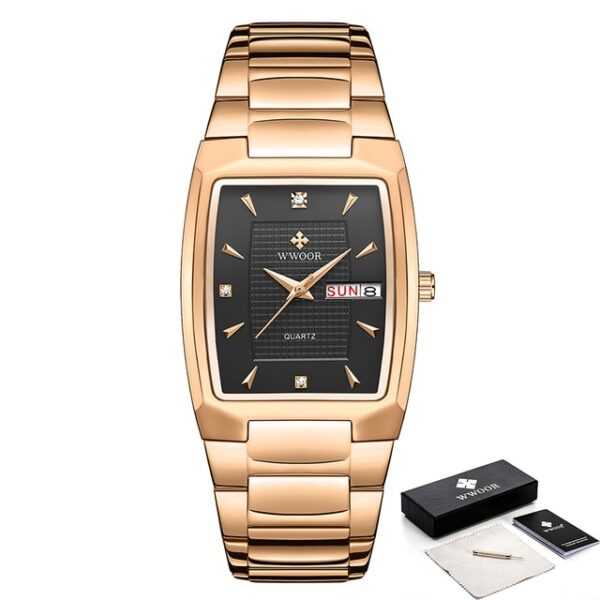 New Square Watch Men with Automatic Week Date Luxury Stainless Steel Gold Mens Quartz Wrist Watches Relogio Masculino - Image 11