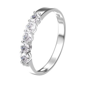14k White Gold 0.1ct 3mm Total 0.5ctw DF Round Cut Engagement&Wedding Moissanite Lab Grown Diamond Band Ring for Women