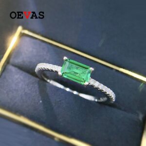 100% 925 Sterling Silver 4*6mm Synthetic Emerald Wedding Rings For Women Sparkling Wedding Engagement Fine Jewelry Gift