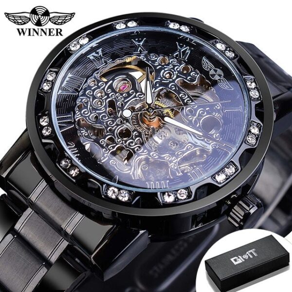 New Men Mechanical Skeleton Wrist Watch Winner Transparent Fashion Diamond Luminous Gear Movement Royal Design Men Top Brand Luxury Male - Image 7