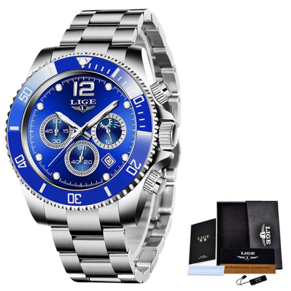 LIGE Watches Men Top Brand Luxury Clock Casual Stainless Steel 24 Hour Moon Phase Men Watch Sport Waterproof Quartz Chronograph - Image 7