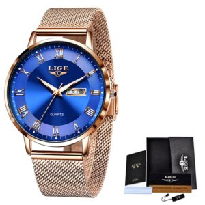 Brand LIGE Women Watch Rose Gold Montre Femme Women  Ultra-thin Fashion Relojes Para Mujer Luxury Lady Wrist Watches Reloj Mujer