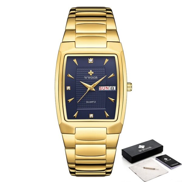 New Square Watch Men with Automatic Week Date Luxury Stainless Steel Gold Mens Quartz Wrist Watches Relogio Masculino - Image 6