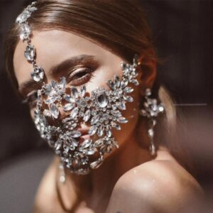 Designer Party Crystal Flower Rhinestone Mask Masquerade Jewelry Decorative Luxury Mask for Face Design Women Gifts