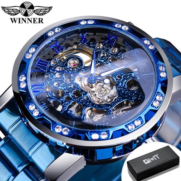 Winner Transparent Fashion Diamond Luminous Gear Movement Royal Design Men Top Brand Luxury Male Mechanical Skeleton Wrist Watch - Image 15