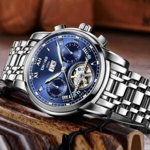 New Men Kinyued Stainless Steel Watch Band Automatic Mechanical Business Wrist Watch Luxury Brand Waterproof Watch for Men