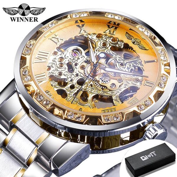 Winner Transparent Fashion Diamond Luminous Gear Movement Royal Design Men Top Brand Luxury Male Mechanical Skeleton Wrist Watch - Image 5