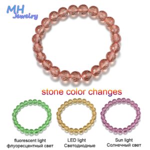 Gemstone Round 8mm 17-20 cm elasticity adjustment bead bracelet Created Color Change engagement gift Fine Jewelry