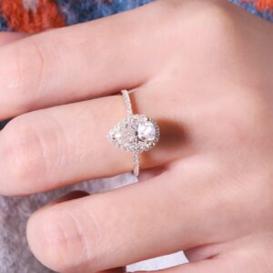 1carat 5x8mm Pear Cut DF VVS1 Moissanite Engagement Wedding Ring Halo Style Fine Jewelry 18k Yellow Gold