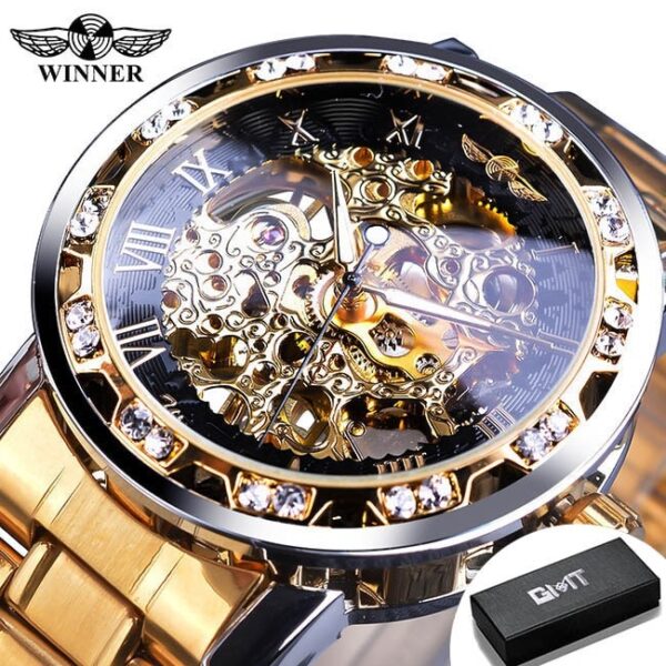 New Men Mechanical Skeleton Wrist Watch Winner Transparent Fashion Diamond Luminous Gear Movement Royal Design Men Top Brand Luxury Male - Image 12