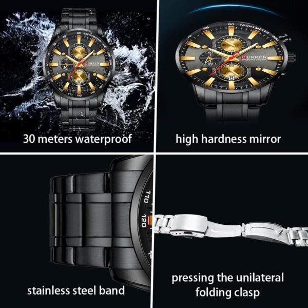 CURREN Man Watches Luxury Sporty Chronograph Wristwatches for Men Quartz Stainless Steel Band Clock Luminous Hands - Image 7